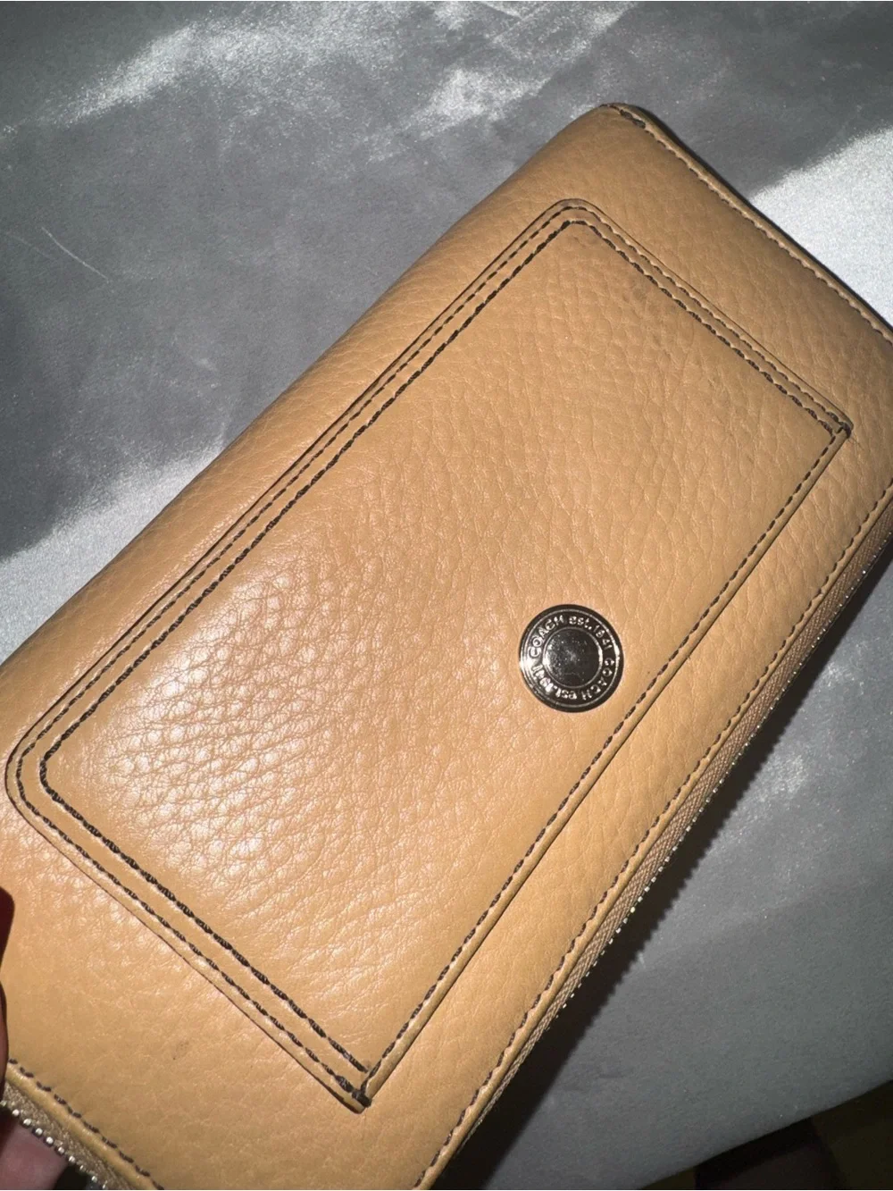 Coach Neutral Tan Leather Zip Wallet